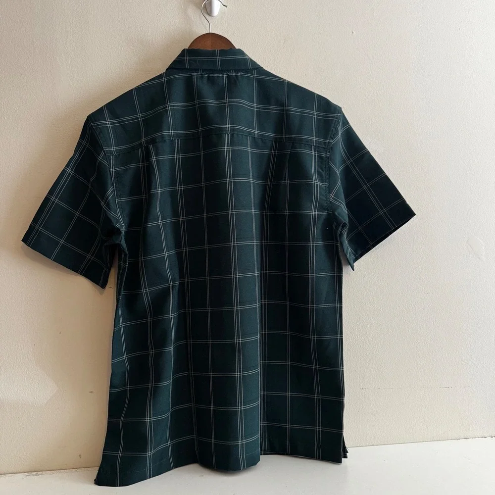 Azur Men's Green Windowpane Plaid Short Sleeve Button Down Shirt Size M